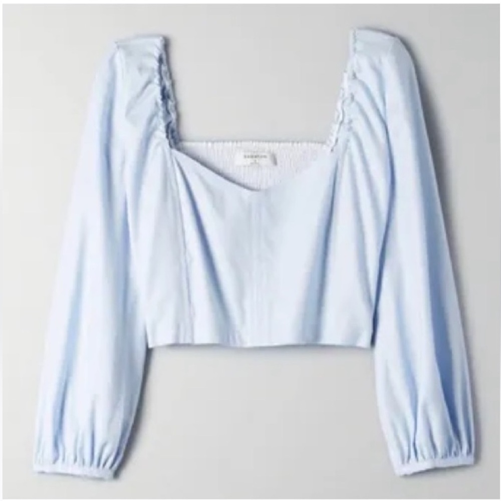 Aritzia Babaton Hadwyn Blouse Puff Sleeve Cropped Smocked Back XS